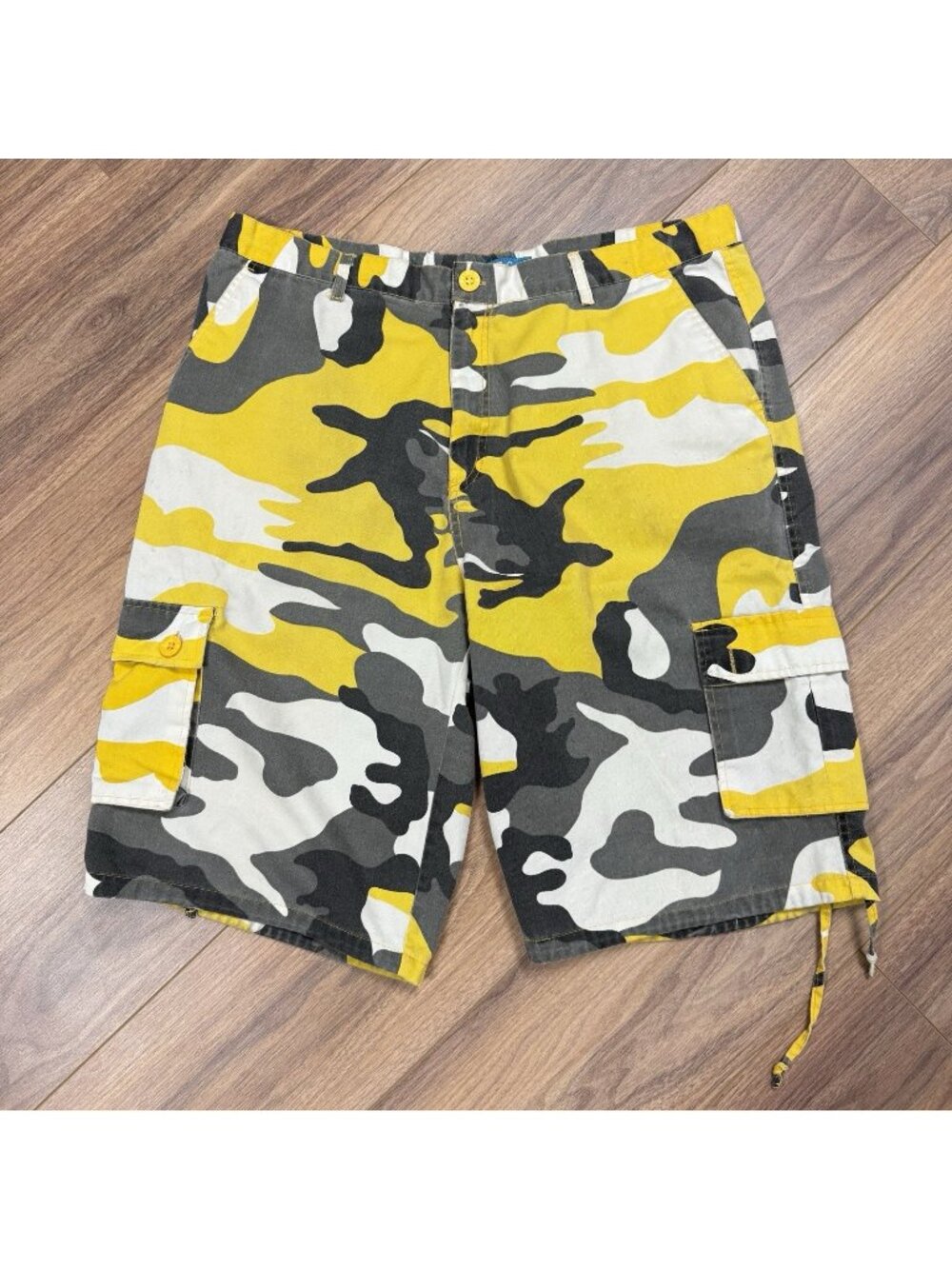 Vintage THC Camouflage Baggy Shorts Mens 42 W Yellow Skate Grunge Rave